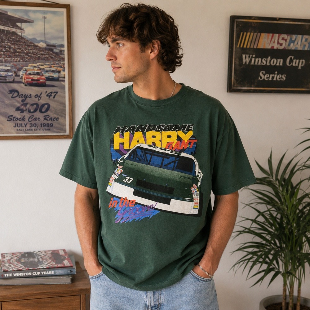 Vintage Handsome Harry Gant NASCAR Graphic T Shirt Racing Y2K Men's XL Green